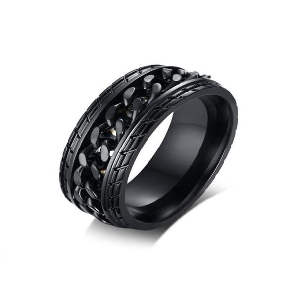 Кольца высокого качества, черный цвет, модные простые мужские кольца039S, кольца из нержавеющей стали, кольцо-цепочка, ювелирный подарок для мужчин и мальчиков J414249Q2721065 Dhrqb