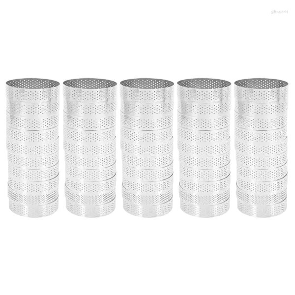 Moldes de cozimento 50 pcs circular de aço inoxidável tart anel torre torta bolo molde ferramentas perfuradas mousse 8cm