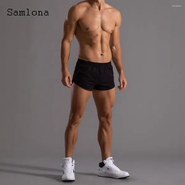 Pantaloncini da uomo Samlona Uomo Tempo libero 2023 Estate Sexy Elastico in vita Skinny Plus Size Pantaloni corti da spiaggia casual da uomo Nero Bianco