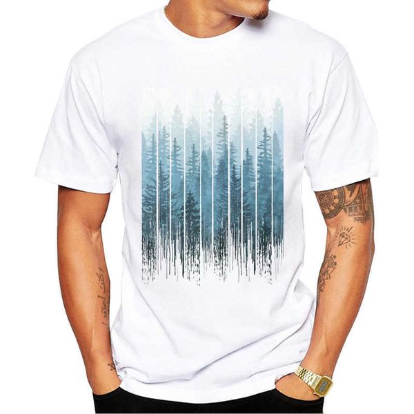 Camisetas masculinas Teehub New chegada 2019 Grunge de moda pingando turquesa enevoada impressão de floresta de camiseta de manga curta oneck tops hipster tee z0421