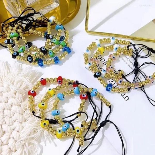 Strang 5 Stücke Fasion Bunte Türkei Auge Armbänder Für Mädchen Gold Perlen Armband Design Handgemachte Makramee