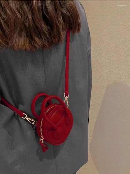 Вечерние сумки мода ретро вино красное мини -мешок для плеча кросс кубика маленькая винтажная круглая сумочка карта для хранения помады для помады для помады