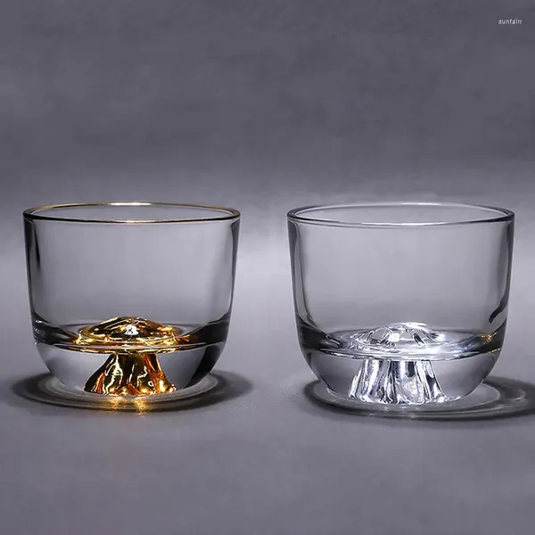 Bicchieri da vino Coppa in vetro con supporto per ghiaccio Golden Mountain Retro stile giapponese Water Master Tazza da tè Whisky Tea