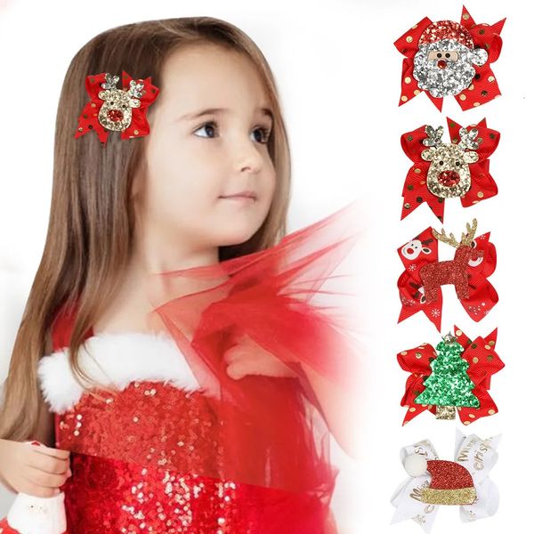 Grampos de cabelo Barrettes 9 pçs / set Outono Inverno Lantejoulas Brilhante Decorativo Natal Crianças Glitter Grampos de Cabelo Headwear Boutique menina arcos de cabelo 231121