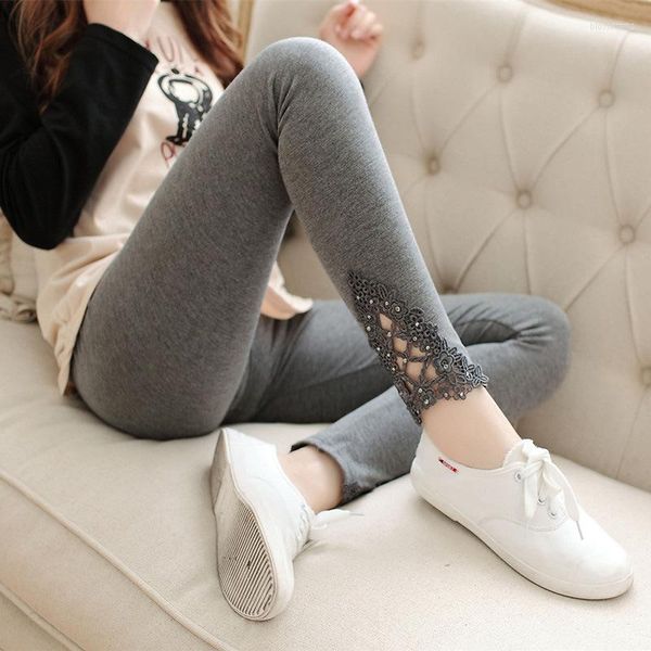 Leggings femininas com strass de renda de triângulo oco