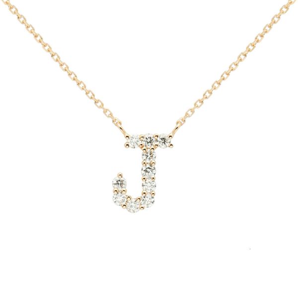 Design simples joias finas em ouro real laboratório diamante letra J pingente colar para mulheres