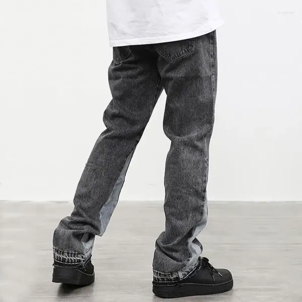 Мужские джинсы высокого качества, повседневные черные и серые лоскутные винтажные брюки, мужские расклешенные на заказ джинсовые брюки