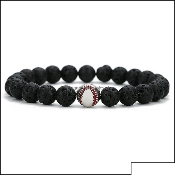 Charme Pulseiras Charme Pulseiras Cobre Bola De Beisebol Encantos Strand Pulseira 8mm Preto Lava Stone Beads Vulcão Diy Óleo Essencial Diffu Dhqqw