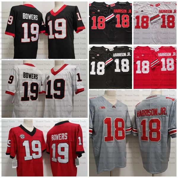 Ohio State Buckeyes 18 Marvin Harrison Jr. Camisa de futebol 19 Brock Bowers OSU College Mens Football Jerseys Costurado Vermelho Branco Preto Cinza