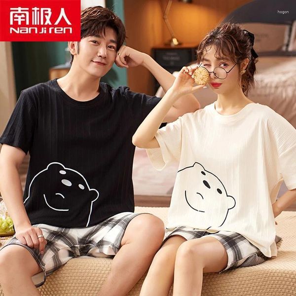 Damen-Nachtwäsche NANJIREN MARKENQUALITÄTS-SEXY Frauen Kleidung Hause Cartoon Pyjamas Set Korea Stil Baumwolle Oansatz Sommer Kurze Ärmel Übergroßen Für