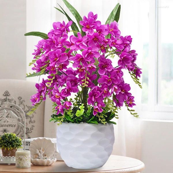 Dekoratif çiçekler üst düzey yapay çiçek Phalaenopsis sahte saksı set oturma odası düğün dekorasyonları