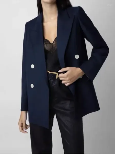 Abiti da donna Blazer per donna 2023 Misto lana Doppio petto con tasche Cappotto da abito a maniche lunghe dritto tinta unita moda pendolare