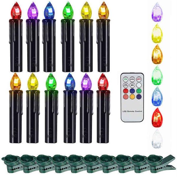 Candele a LED Candela finta colorata a batteria Luce per albero di Natale con timer remoto e clip decorativa per Halloween Nero H237b