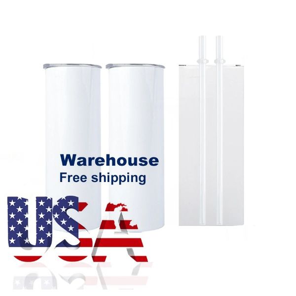 USA CA Warehouse Großhandel 20oz Hitzepresse gerade dünne Blanks Sublimation Tumbler mit zusätzlichem Deckel 4.23