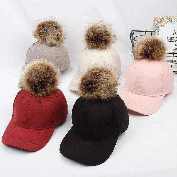 Ballkappen Mode Damen Baseballmütze Herbst/Winter Cord Wildleder mit Pompon Weibliche Casual Street Hip-Hop Hut Gorros