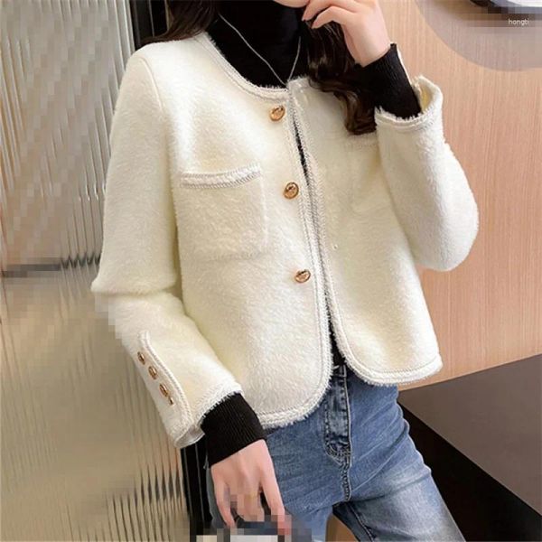Kadın Kürk Mink benzeri Yün Fransız Sonbahar ve Kış Moda Socialite Yün Örme Haligan Coat Sweater