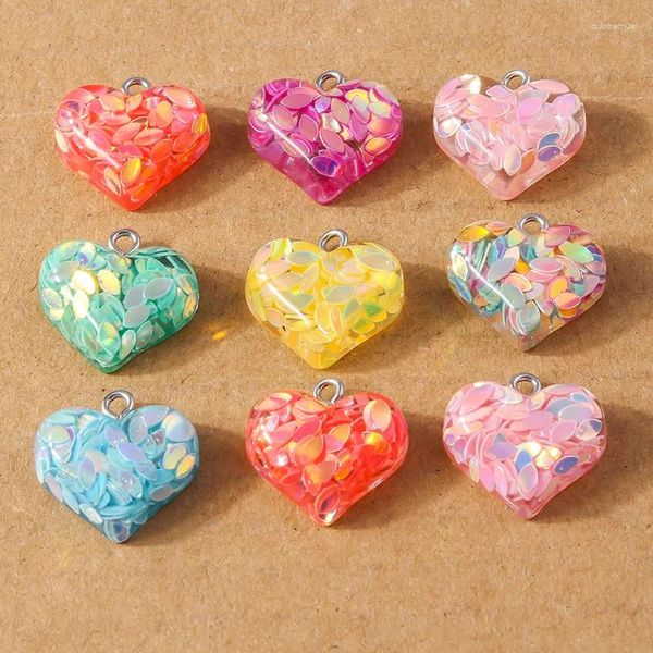 Encantos 10 pçs bonito doce glitter coração pingentes para fazer brincos colar pulseira acessórios diy jóias do miúdo suprimentos
