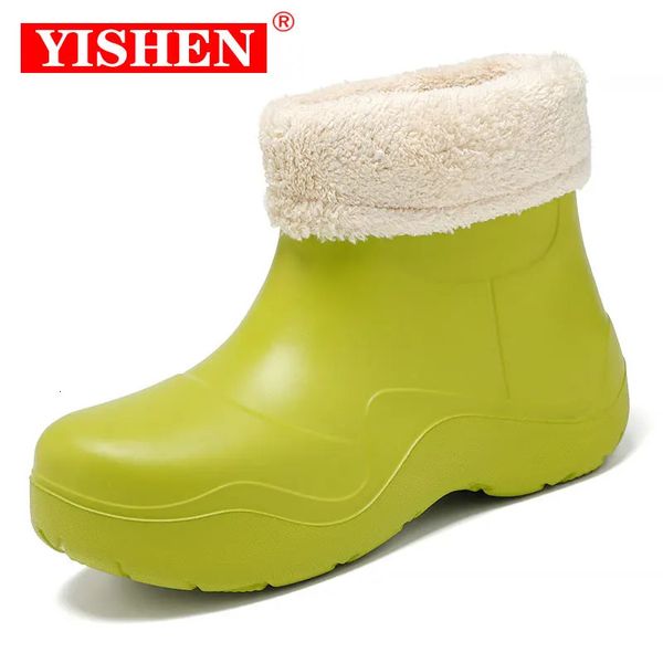 Botas de chuva YISHEN Mulheres Botas de Chuva Inverno Quente Forro de Pelúcia Botas de Borracha Sola Grossa Sapatos de Caminhada À Prova D 'Água Ao Ar Livre Tornozelo Rainboots Bottes 231122