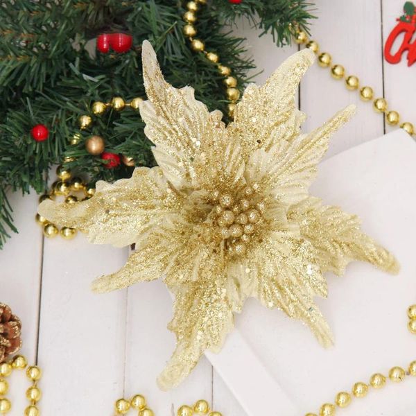 Dekoratif Çiçekler 24/20/16cm Yapay Çiçek Noel Ağacı Süsleri Altın Glitter Xmas Çelenk Aksesuarları Ev Yılı Odası Asmak
