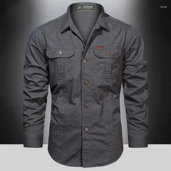 Camisas casuais masculinas 2023 camisa de carga homens manga longa algodão de alta qualidade camisa militar overshirt roupas de marca blusas pretas 5xl