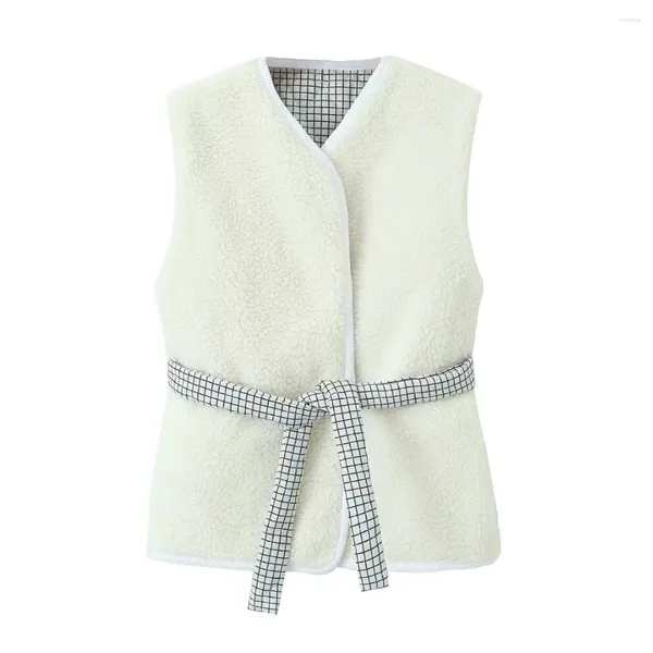 Gilet da donna Moda donna Gilet imbottito in cotone fronte-retro Cappotto Vintage Senza maniche Tasca All-match Gilet femminile casual Top chic