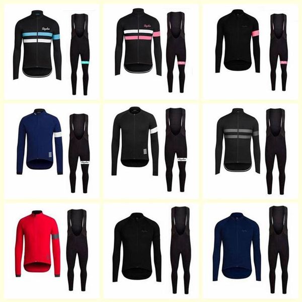 Rapha equipe de ciclismo mangas compridas camisa bib calças define roupas masculinas bicicleta respirável secagem rápida direto da fábrica u403423296