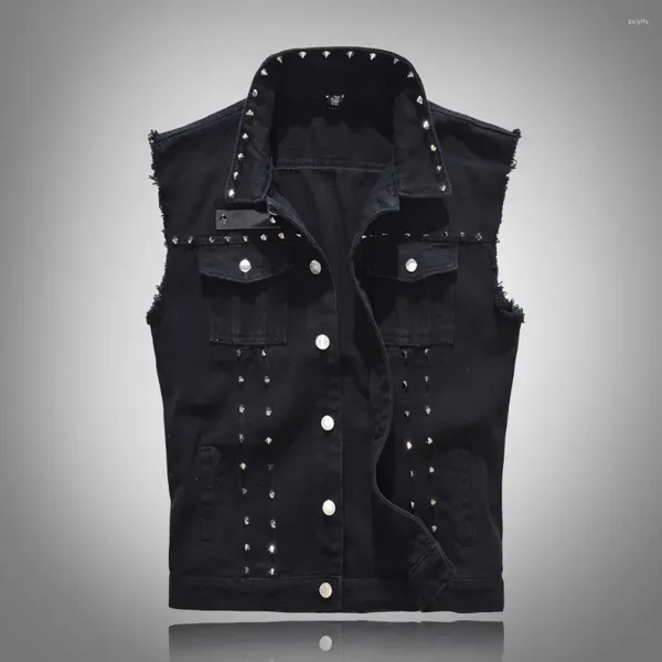 Gilet da uomo 2024 Primavera Moda Rivetto Gilet di jeans Punk Party Borchiato Slim Fit Giacca di jeans Maschile Gilet senza maniche per uomo Taglie forti 6XL