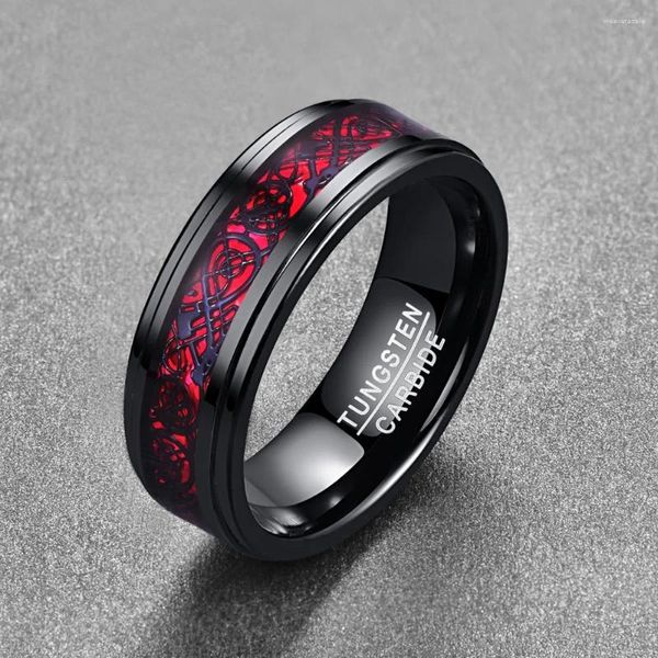 Anéis de cluster marca bijoux homem jóias anel galvanizado incrustado vermelho opala papel preto dragão passo passo tungstênio