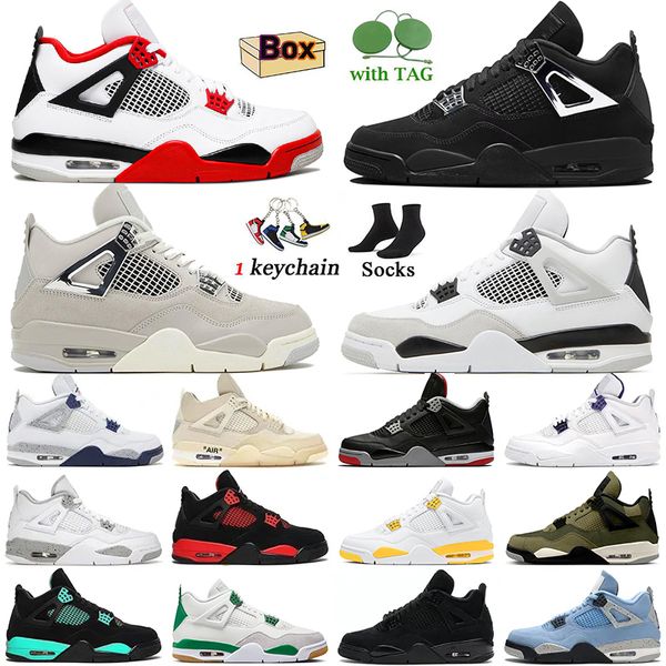 Autêntico 4 Sapatos de Basquete Jumpman 4s Momentos Congelados Cimento Vermelho Médio Olive Pine Verde Branco Rosa Vela UNC Oreo Criado Chrome Black Cat Mulheres Mens Treinadores Sapatilhas