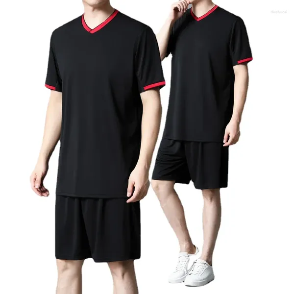 Fatos de treino masculino casual conjunto de esportes de seda gelo manga curta shorts de verão roupas ternos para homem t camisa moletom treino