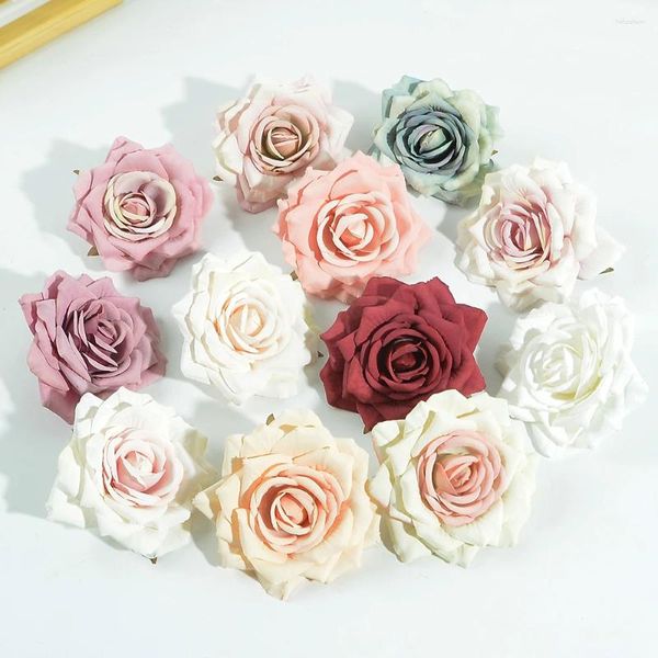 Fiori decorativi 5/20 pz 10 CM Rosa di Seta Testa di Fiore Artificiale Per La Cerimonia Nuziale Casa Sposa Spilla Corona FAI DA TE Contenitore di Caramella decorazione della torta Di Natale