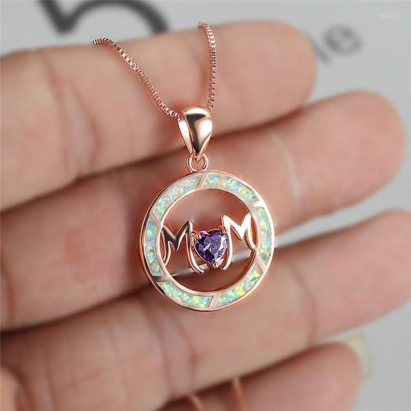 Colares pendentes Moda Moda Feminino Colar de pedra redonda Mãe de Opal Blue Opal Chain de cores de ouro rosa para mulheres