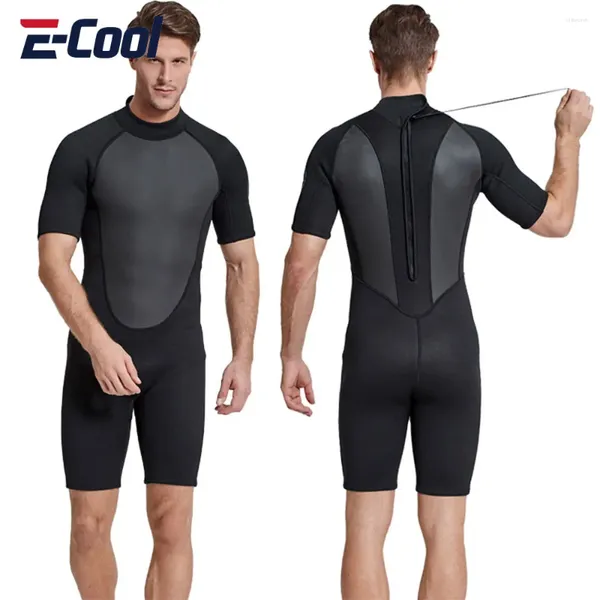 Kadın Mayo 2mm Neopren Erkekler Wetsuit Tek Parça Dalış Takımı Kısa Kollu Patchwork Islak Sırt Zip Spearfishing Yüzme Sörf Mayo