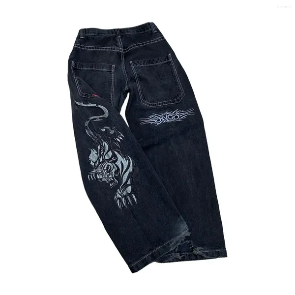Jeans masculinos jnco calças y2k streetwear harajuku hip hop tigre gráfico retro baggy homens mulheres gótico cintura alta calças largas
