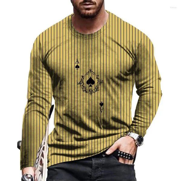 T-shirt da uomo Spade A Stripe T-shirt stampata Casual Primavera e autunno Tendenza Girocollo Pullover Camicia inferiore Moda Sport Manica lunga