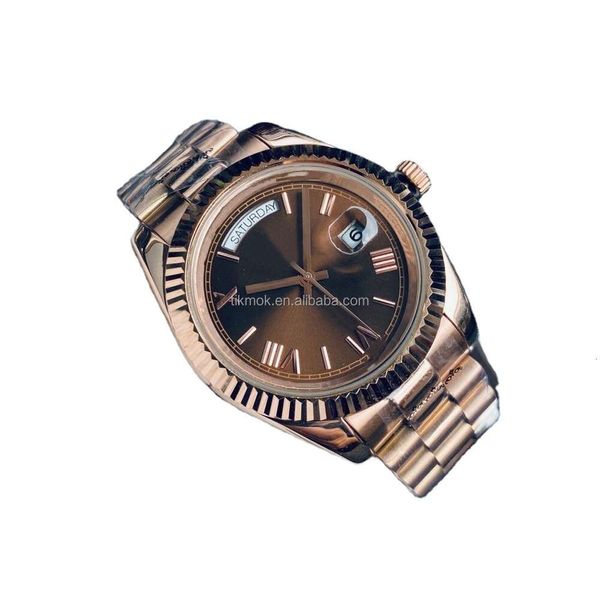 Relógio barato com exibição de data da semana em ouro rosa, aço inoxidável, os melhores relógios mecânicos automáticos de marca para homens