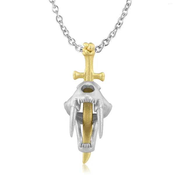 Ketten Säbelzahntiger Kreuz Halskette Mode Persönlichkeit 925 Sterling Silber Überzug 14K Gold Schmuck Damen