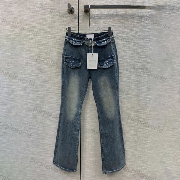 Jeans ricamati Designer di moda da donna Jeans a zampa di denim Pantaloni slim fit a vita alta