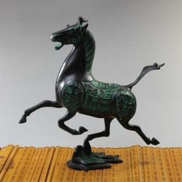 Squisita vecchia statua in bronzo cinese cavallo mosca rondine Figure guarigione medicina decorazione 100% ottone bronzo240x