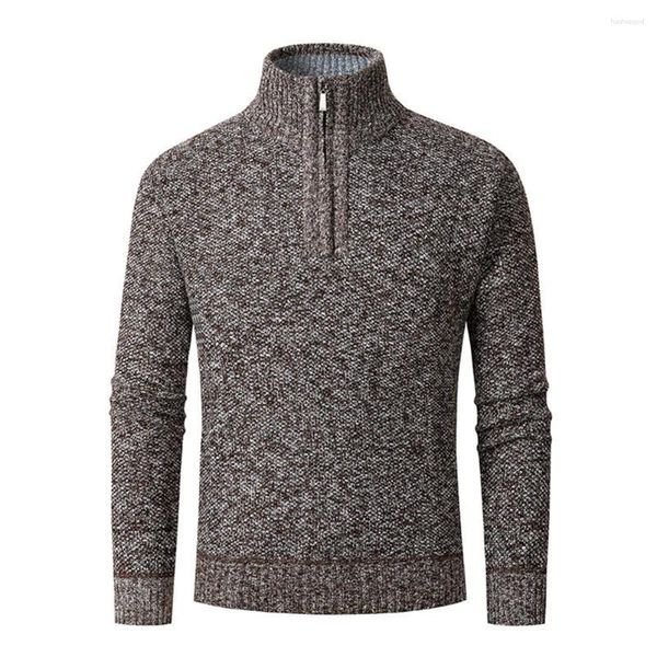 Camisolas masculinas de malha casual para homens jumper forrado 1/4 zip funil pescoço cor sólida quente inverno pulôver camisola roupas masculinas