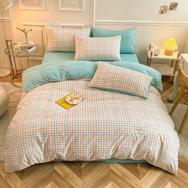 Conjuntos de cama 4 pcs lavado algodão edredão conjunto de alta qualidade pele amigável microfibra rainha rei duplo xadrez roupa de cama 231122