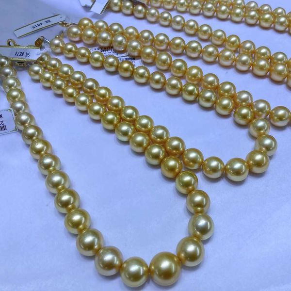 Оптовая продажа, традиционное ожерелье с морской водой большого размера, настоящая культурная натуральная дешевая цена, ожерелье с золотым жемчугом Южного моря
