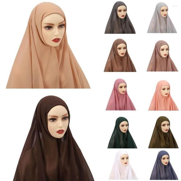 Abbigliamento etnico Hijab istantaneo con sottosciarpa Donne musulmane Chiffon Hijab Cap Pinles Scialle Pianura Testa Sciarpa Caps Solid Cover Headwrap 2023