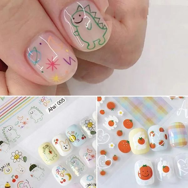 Adesivos decalques 1 desenho animado Kawai Dinossauro Urso Animal Nail Art Adesivo Coelho Flor Ultra Fino Decalque Japonês Autoadesivo Decoração Artesanal #3 231121