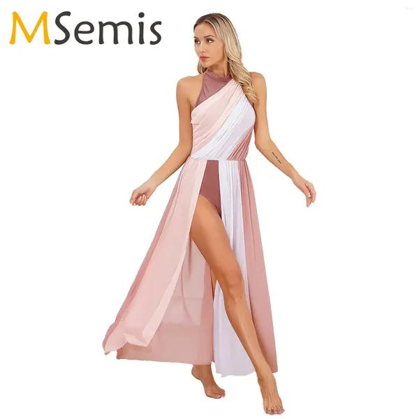 Bühnenkleidung Damen Modernes Lyrisches Tanzkleid Ballett Gymnastik Trikot Ärmellos Split Sheer Zeitgenössische Performance Dancewear