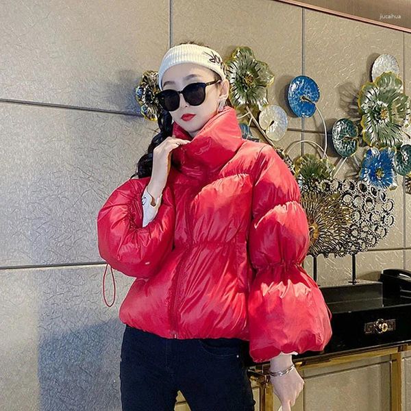 Trench da donna Rosso Rosa Nero Corto Piumino Cappotto imbottito in cotone Colletto alla coreana Manica lunga Parka in cotone caldo Casual 2023 Inverno Donna