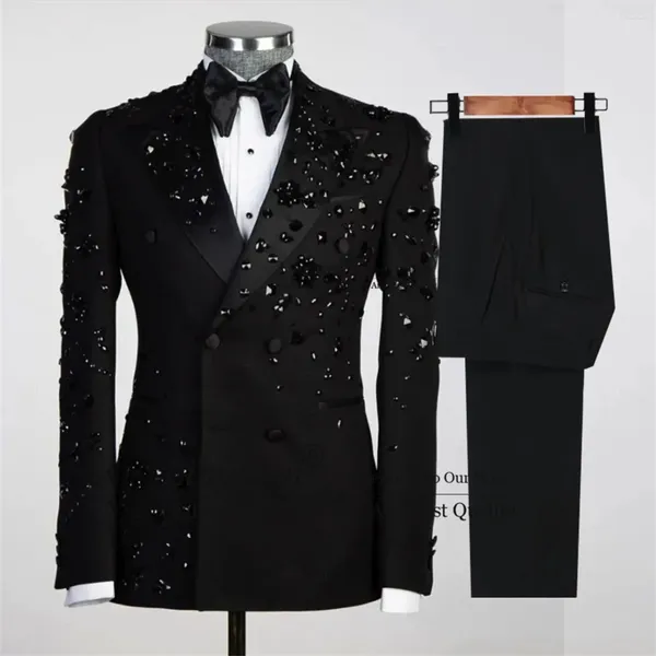 Herrenanzüge Luxus Metall verziert Smoking Männer Kerbe Revers Bräutigam Hochzeit Prom Blazer Hosen 2 Stück Sets Terno Masculino Completo