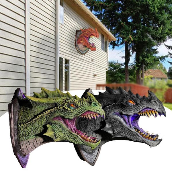 Decorações de jardim Dragon Legends Prop 3D Montada na parede Cabeça LED com Decoração Dinosaur Sculting Light Art Sculpture Z8T7 230422