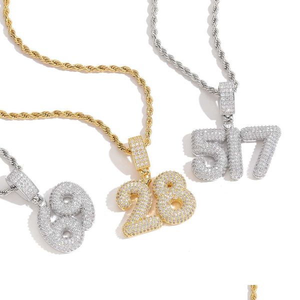 Ожерелья с подвесками в стиле хип-хоп, подвески «сделай сам», золото Sier, цвет 0-9, пузырьковые цифры, женские и детские ювелирные изделия, подарок, Прямая доставка, подвески Dhufe