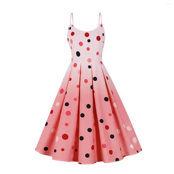 Abiti casual Abito natalizio per donna Cinghie eleganti Senza maniche Stampa a pois Festa di Natale Prom Vestito estivo Pinup invernale Rockabilly Swing sexy